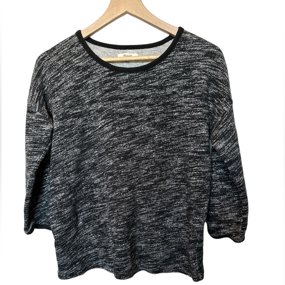 Madewell Heathered Black White Marled 3/4 Sleeve Sweater Shirt Size Medium Top